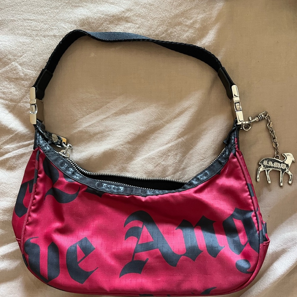L.A.M.B. Y2K Gwen Stefani Red w/Black Gothic script Shoulder Bag